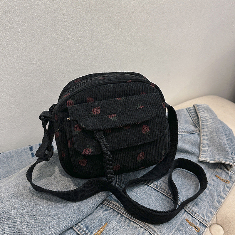 Women's Corduroy Cloth Korean Style Fashion Strawberry Crossbody Bags