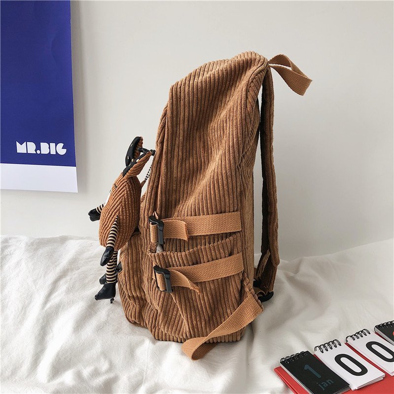 Elegant Corduroy College Solid Color Veet Backpacks
