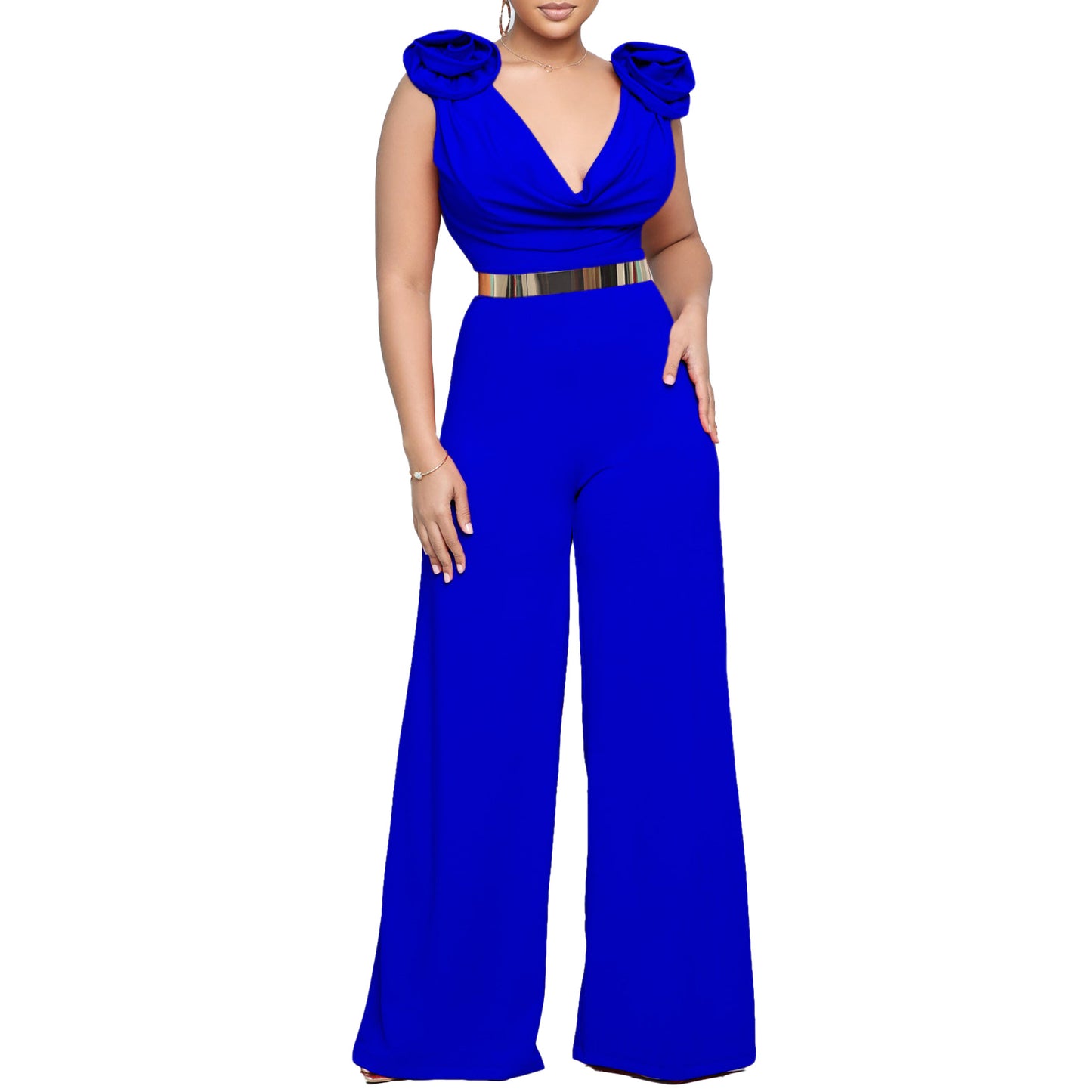 Women's Wide Leg Solid Color Turtleneck Sleeveless Pants