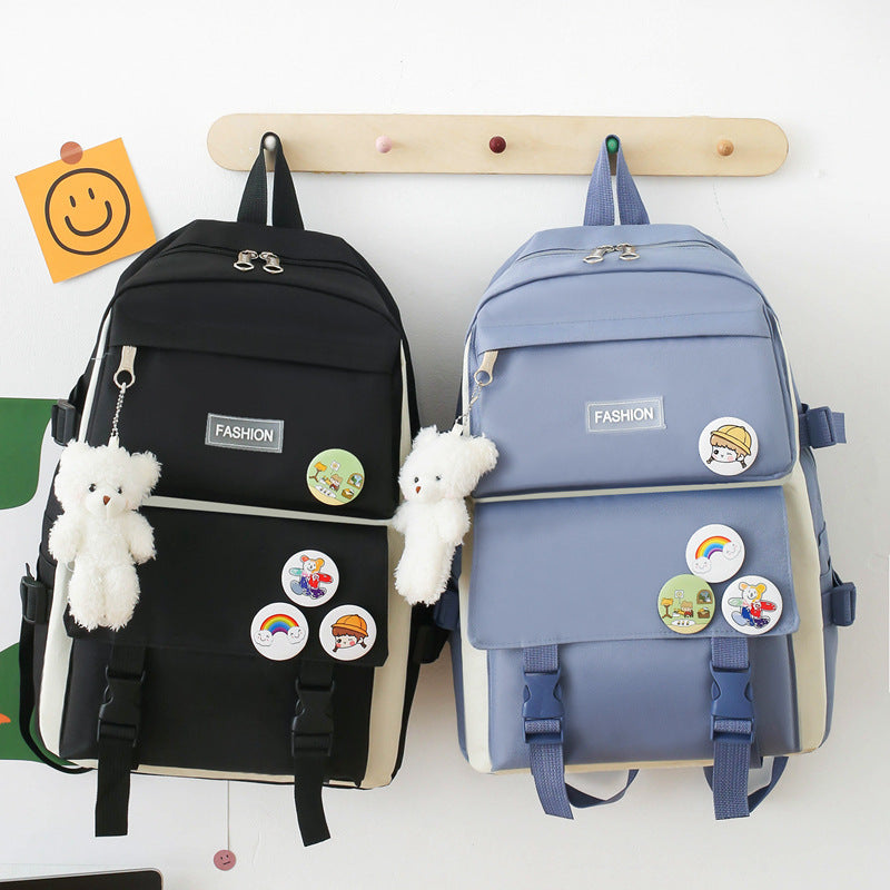 Primary Junior High College Canvas Contrast Backpacks