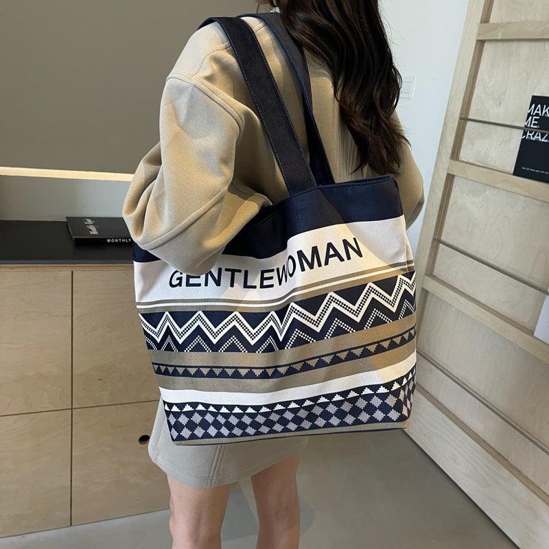 Women's Niche Letter Canvas Large Capacity Shoulder Bags
