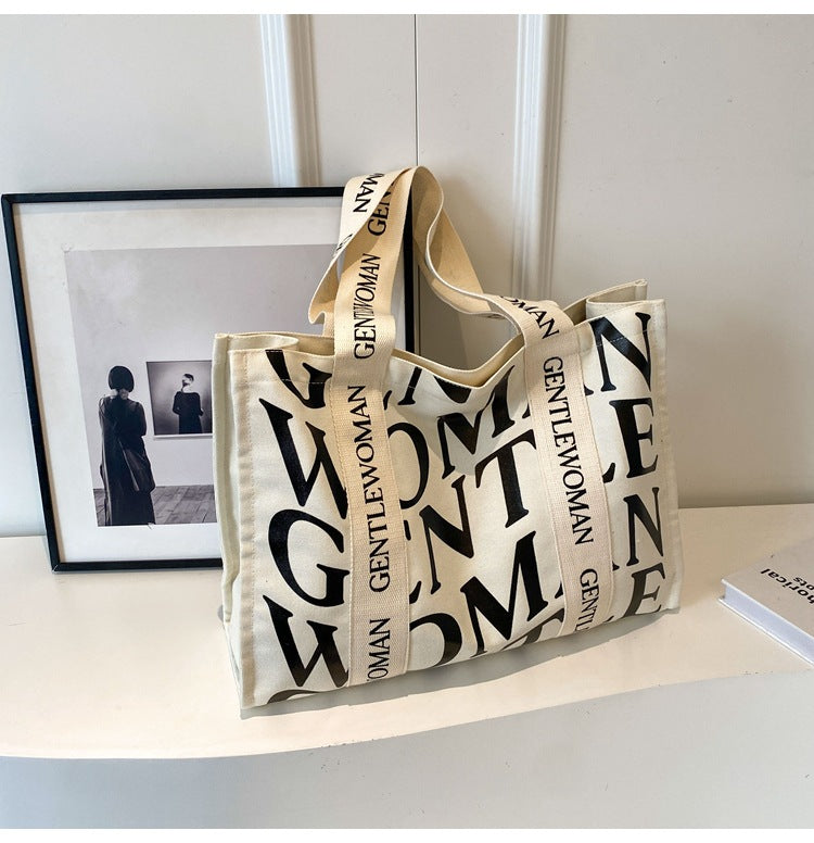 Letter Printed Canvas Large Capacity Fashion Shoulder Bags