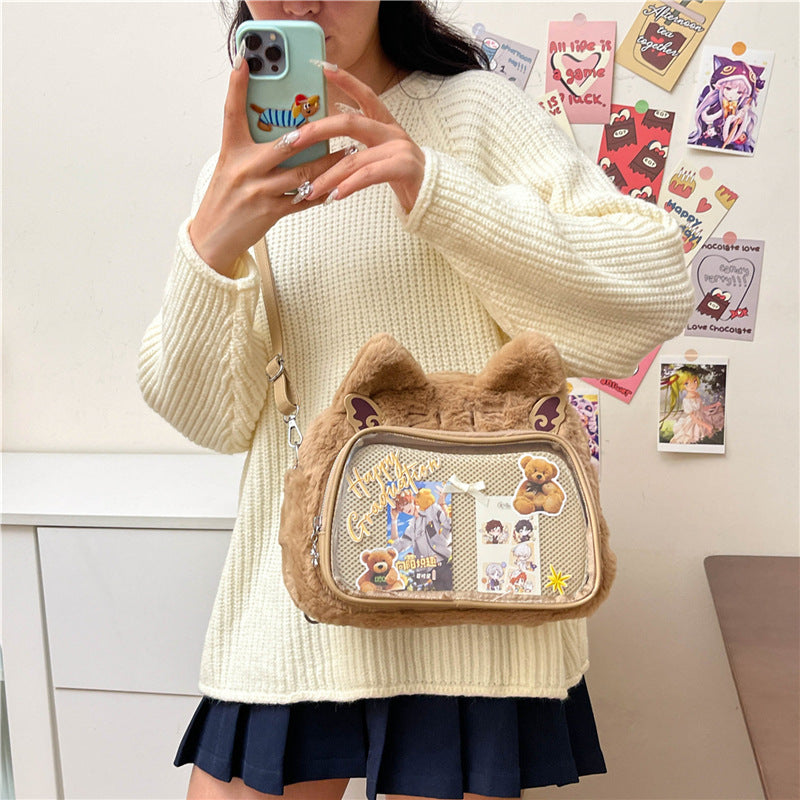 Women's Comic Show Cartoon Plush Bar Transparent Crossbody Bags