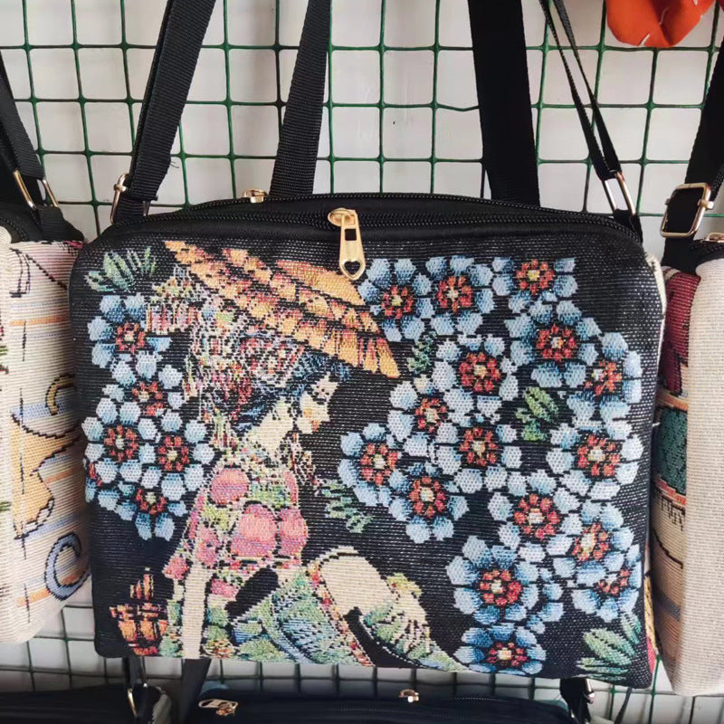 Style Embroidered Canvas Double-sided Gold Silk Crossbody Bags