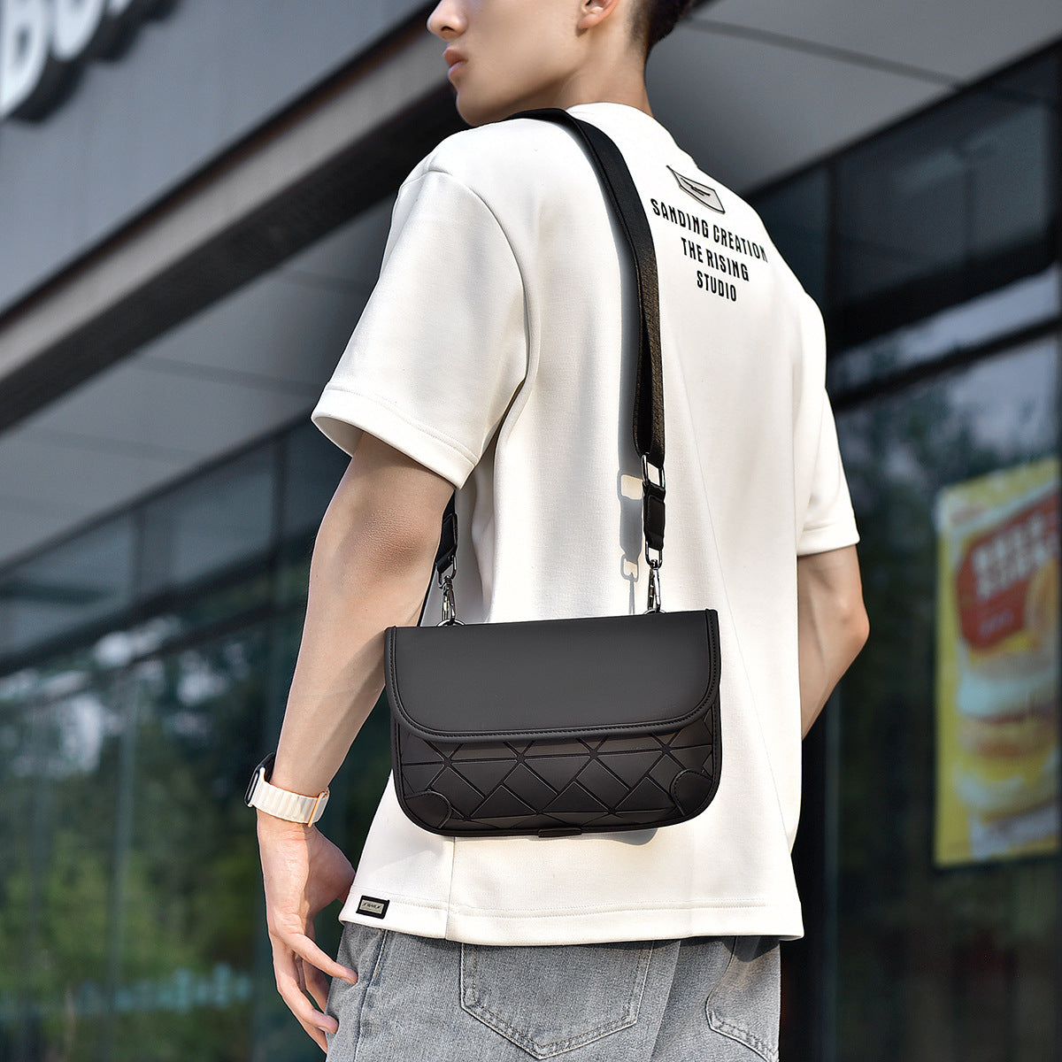 Men's Rhombus Fashion Trendy Mobile Korean Style Men's Shoulder Bags
