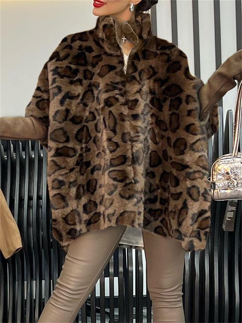 Women's Leopard Print Imitation Fur Winter Slimming Coats