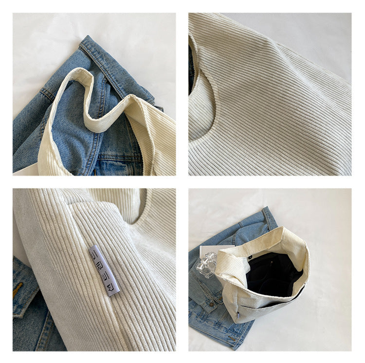 Women's Corduroy Large Capacity Korean Fashion Canvas Shoulder Bags