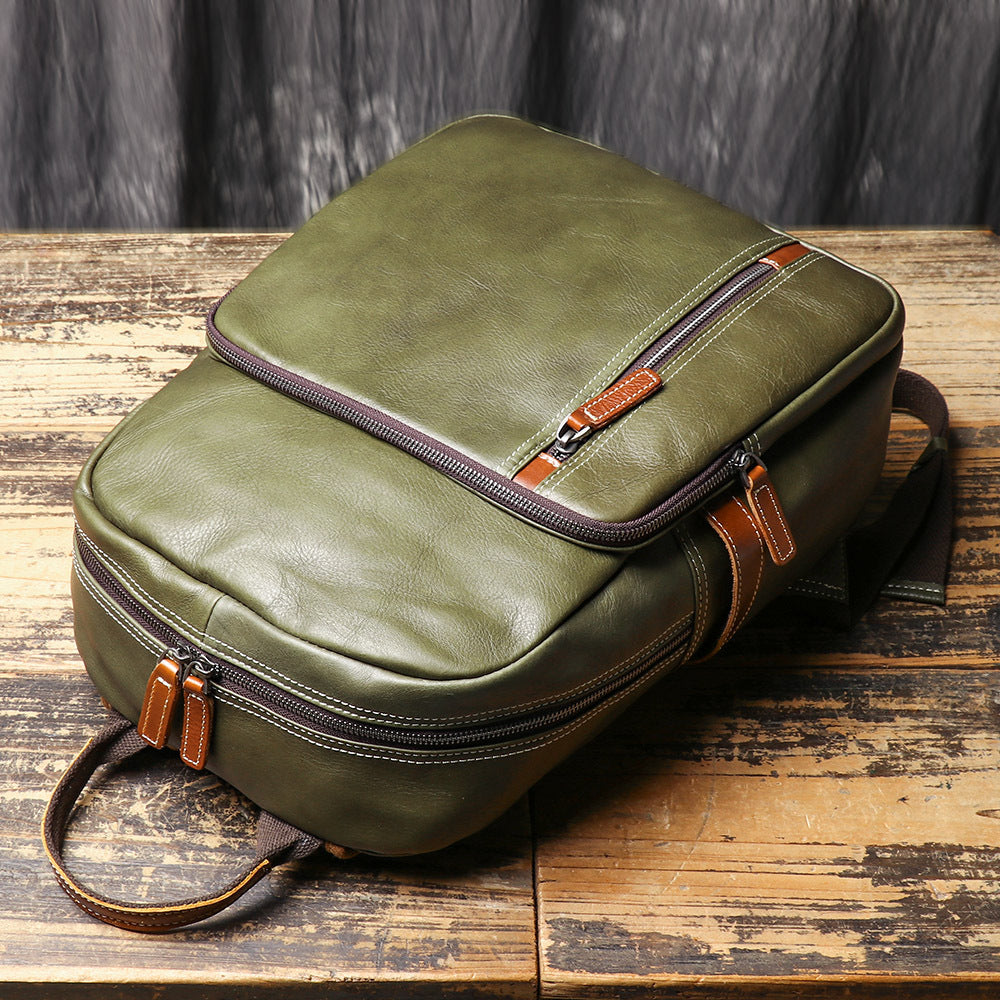 Men's Retro Leather Versatile Cowhide Contrast Color Backpacks