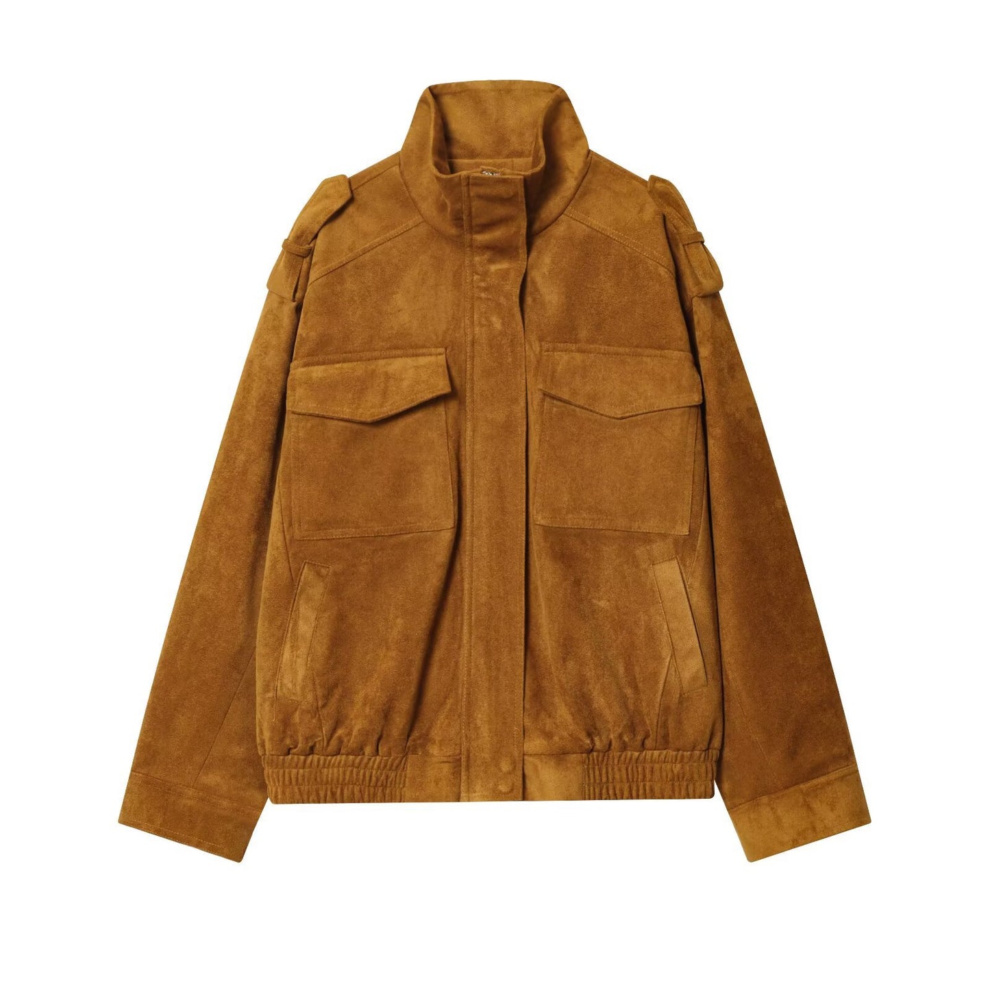 Women's Collar Long Sleeve Suede Texture Baseball Jackets