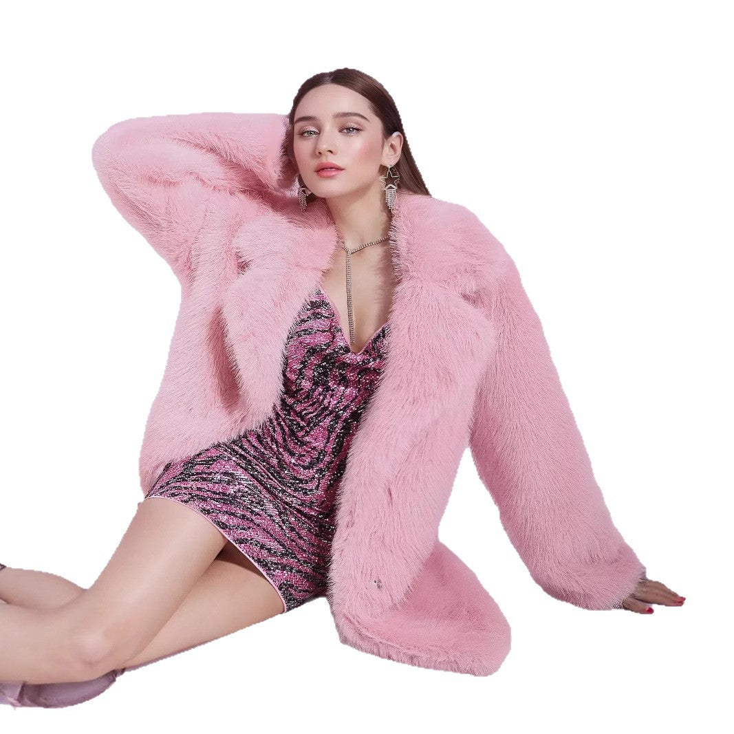 Women's Long Sleeve Lapel Faux Fur Pure Color Plus Size
