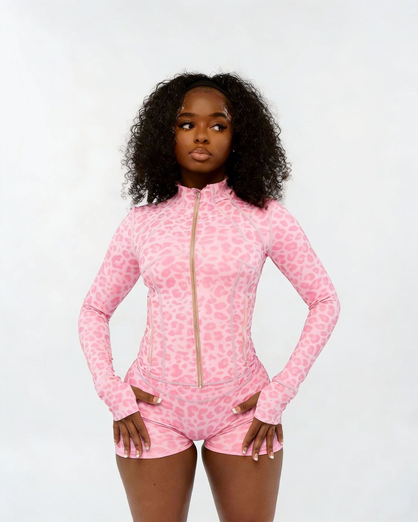 Sports Digital Printing Leopard Print Stretch Two Shorts