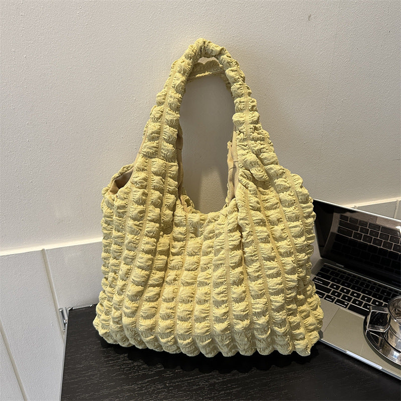 Women's Fashionable Cloud Puff Flower Winter Pleated Tote Bags