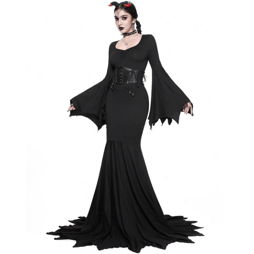 Women's Halloween Hot Fashion Elegant Slim Batwing Sleeve Fishtail Dress