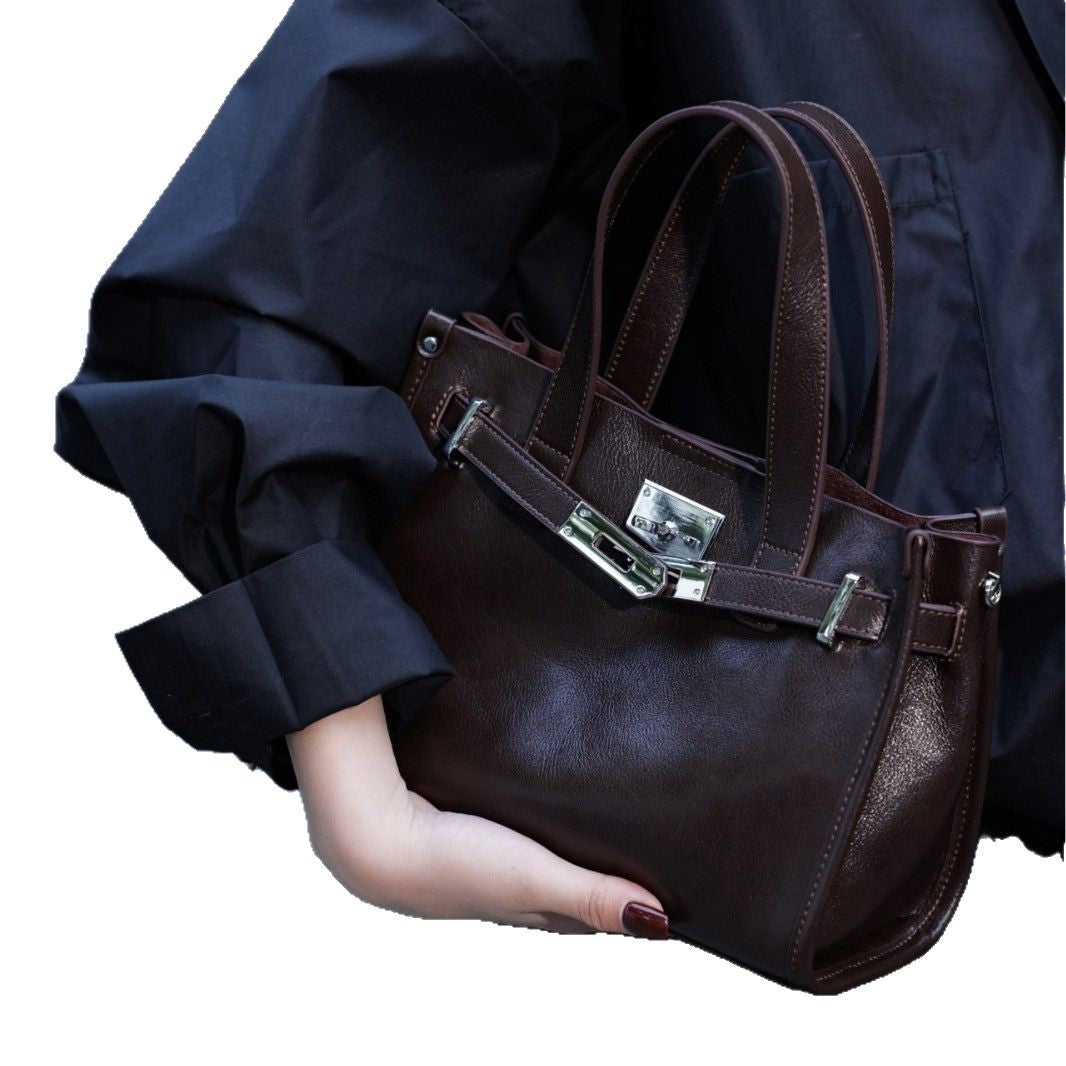 Women's High-grade Hand-held Genuine Leather Kelly Niche Tote Bags