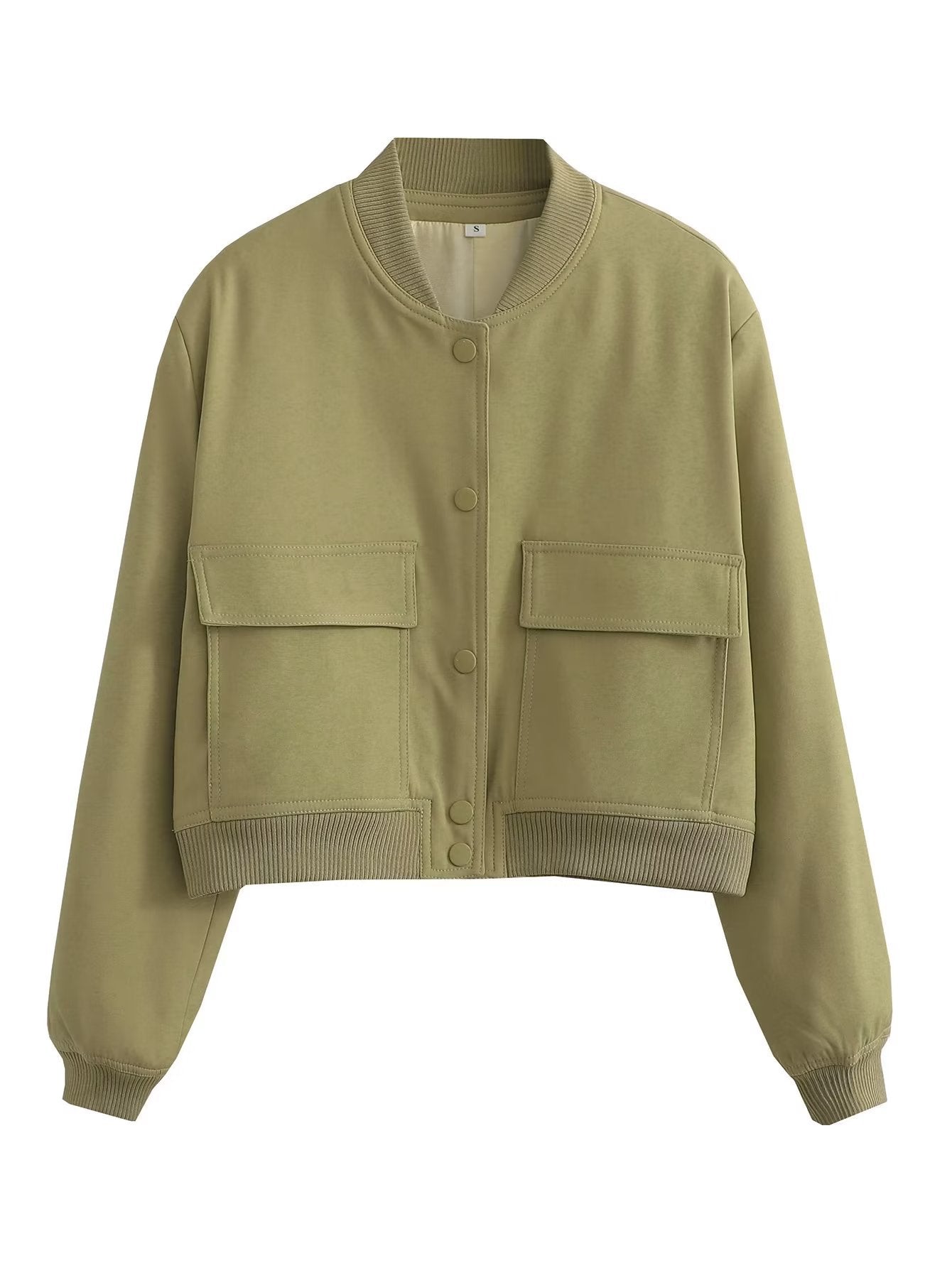 Women's Color Stand Collar Large Pocket Jackets