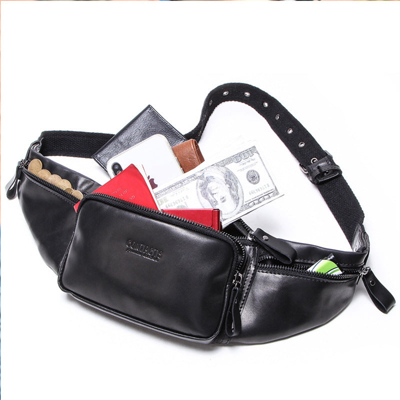 Women's & Men's & Black Angel Fashion Genuine Leather First Men's Waist Packs