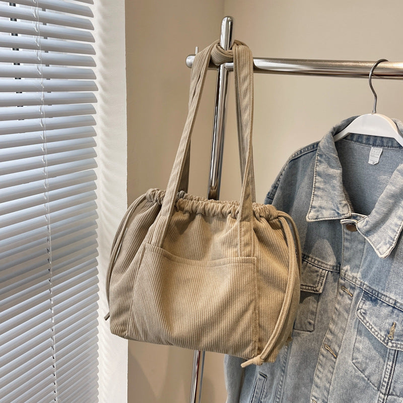 Women's Corduroy Striped Underarm Large Capacity Totes Tote Bags