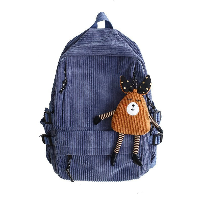 Innovative Corduroy College Solid Color Veet Backpacks