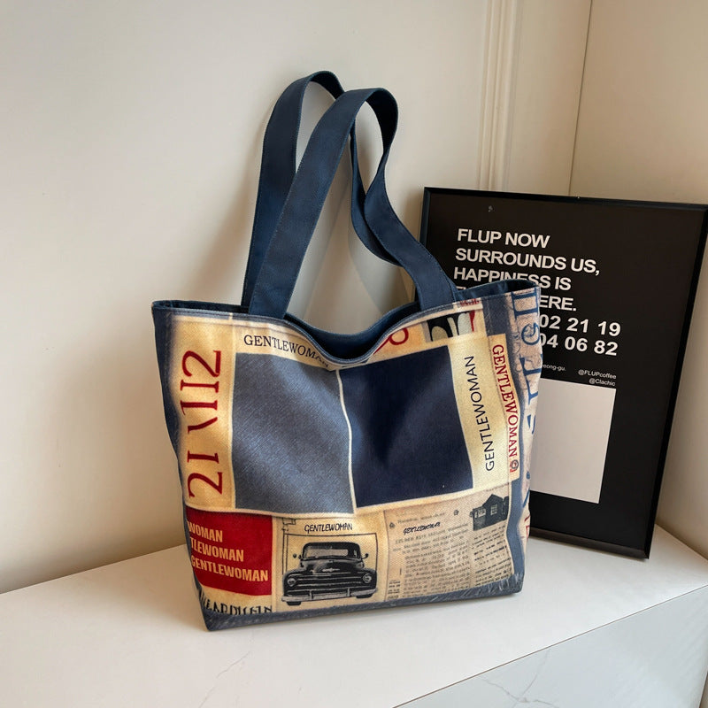 Women's Niche Letter Canvas Large Capacity Shoulder Bags