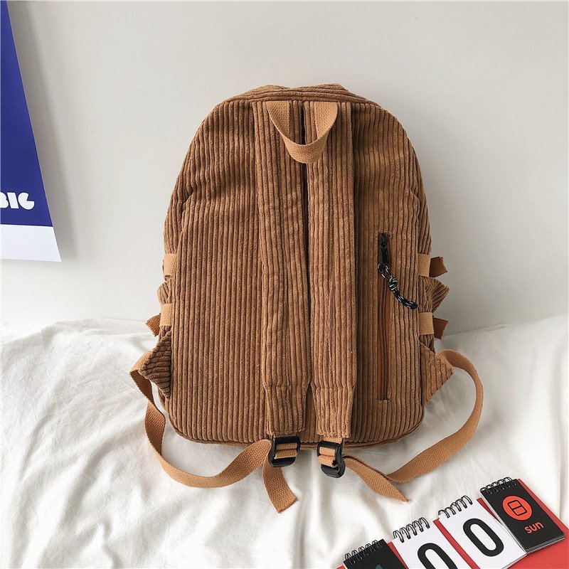 Innovative Corduroy College Solid Color Veet Backpacks