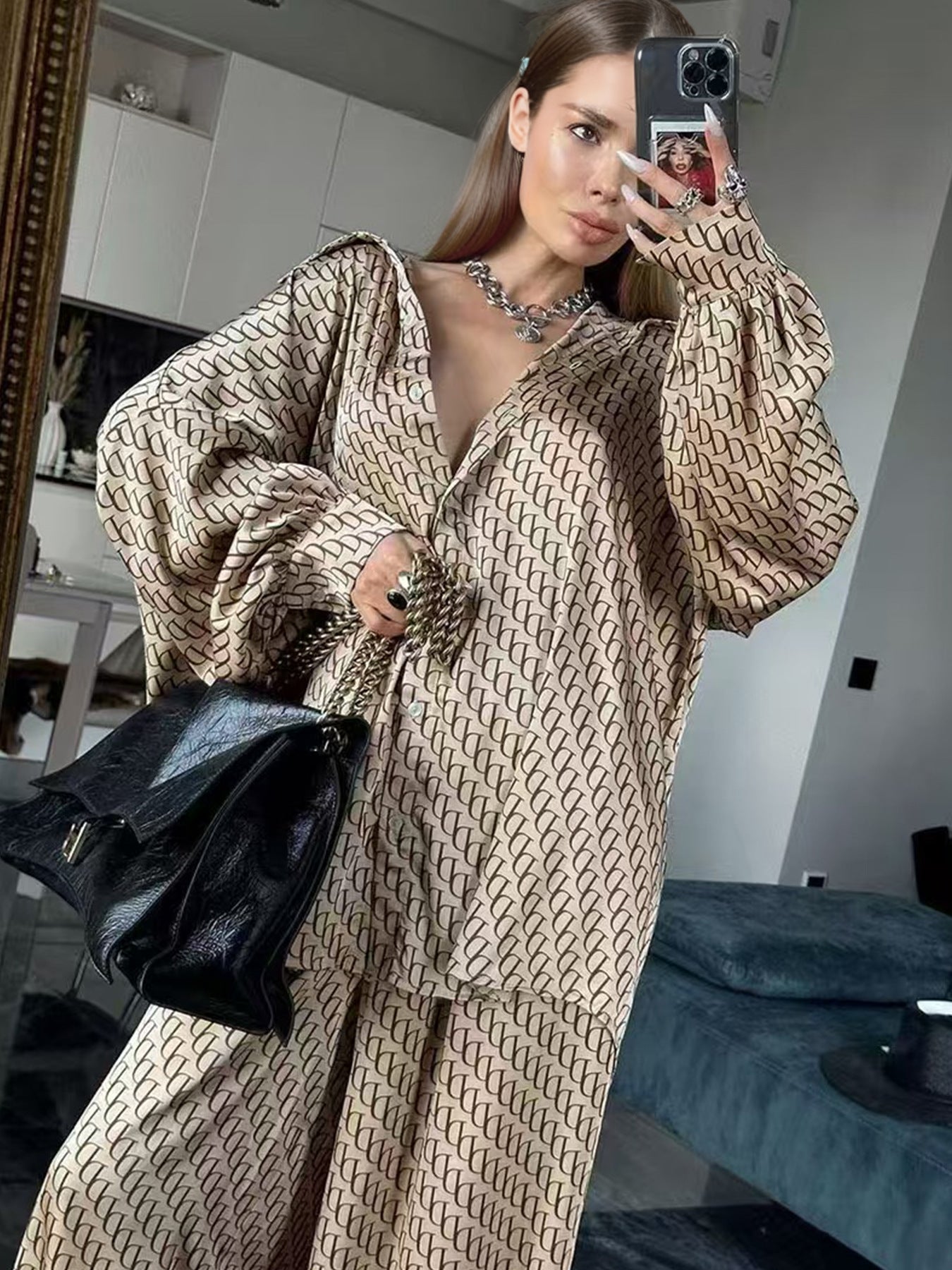 Women's Printed Loose Comfortable Long Sleeve Trousers Summer Suits