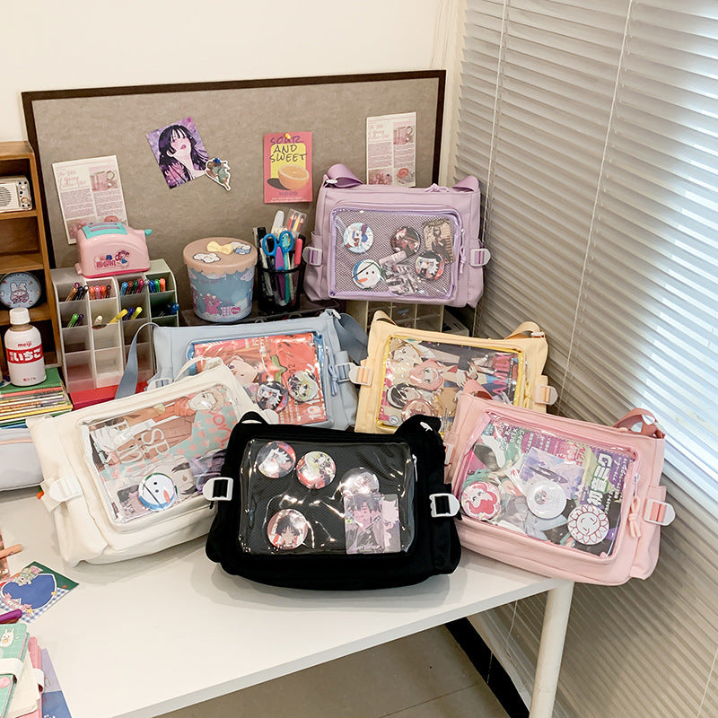 Women's Style Transparent Canvas Campus Cartoon Snacks Crossbody Bags