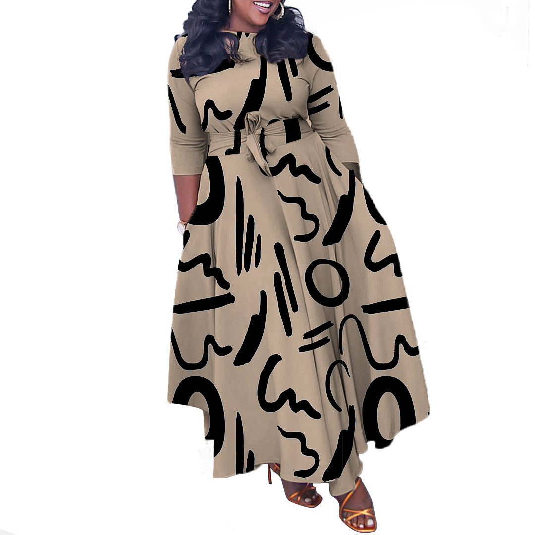Women's Fashion Elegant Tied Africa Maxi Dress Plus Size