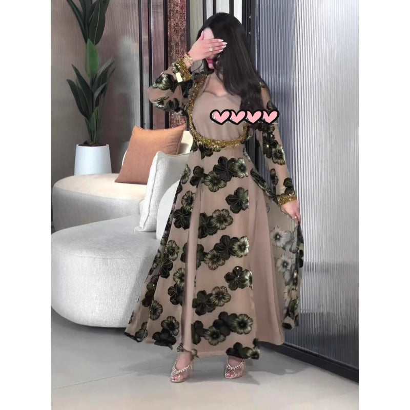 Muslim Printed Dress Chiffon High-grade Tight Dresses