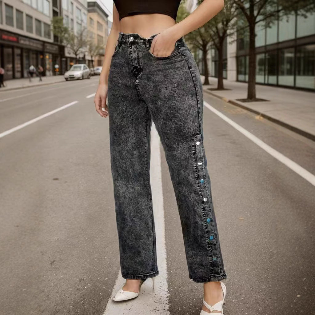 Women's Classic Retro Elastic Slit Flared Jeans