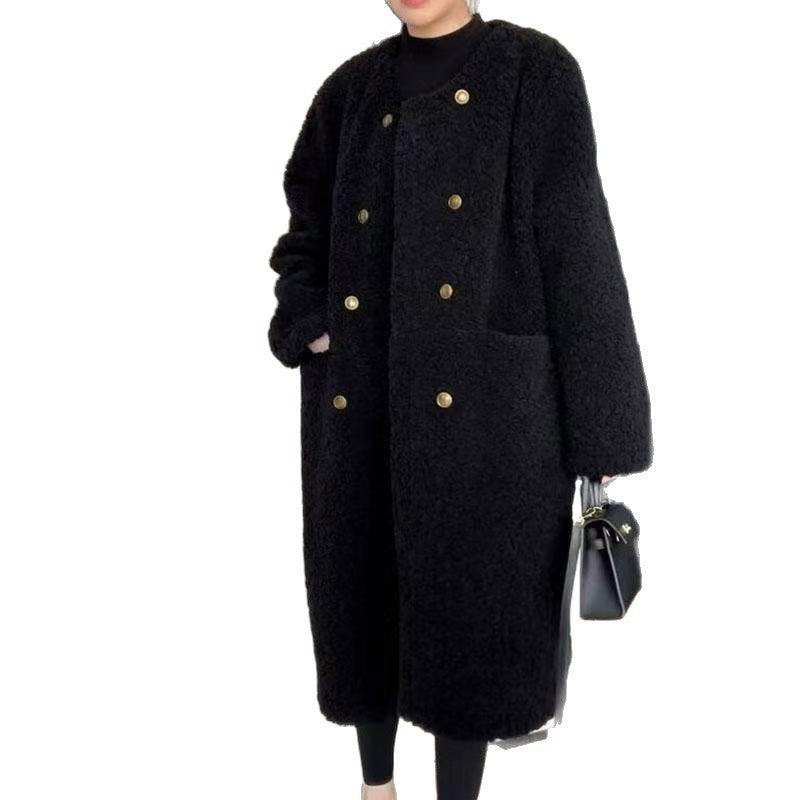 Women's Fashionable Retro Mid-length Lamb Wool Loose Western Coats