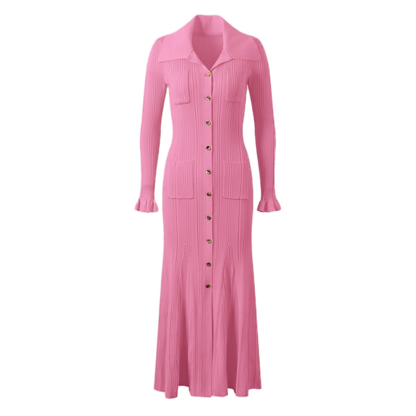 Women's French Elegant Lapel Single Breasted Long Dresses