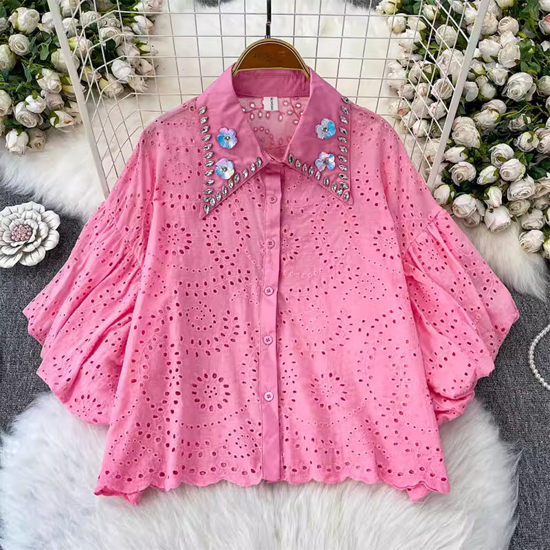 Women's Summer Lace Embroidered Unique Chic Pointed Blouses