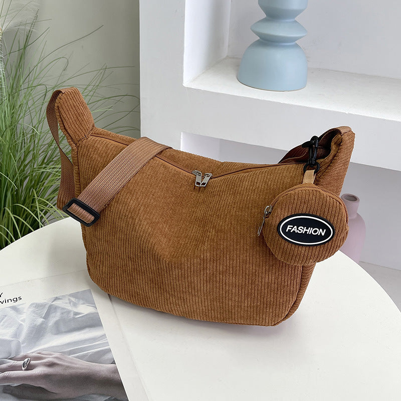 Women's Autumn Corduroy Fashionable Large Capacity Textured Crossbody Bags