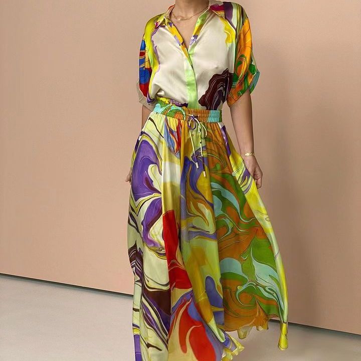 Temperament Commute Fashion Printed Satin Casual Suits