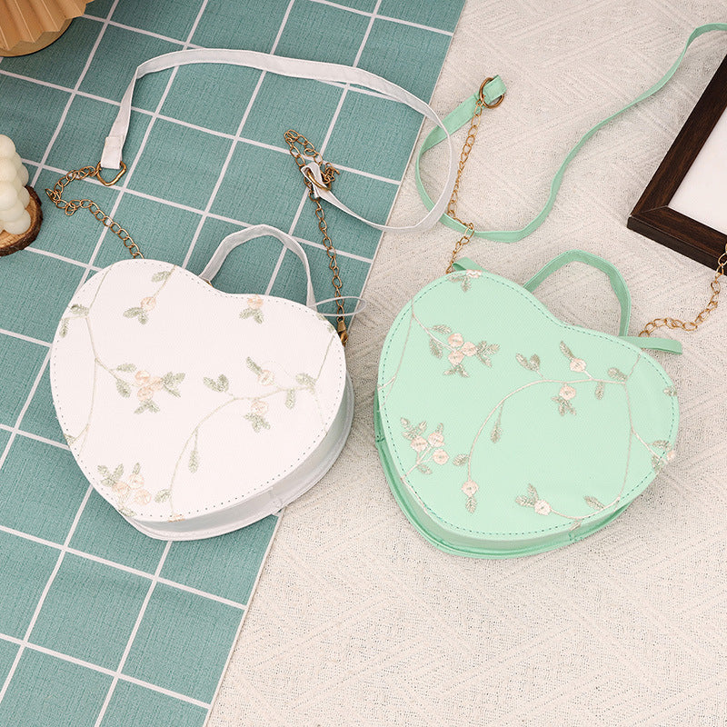 Peach Heart Female Fashion Lady Embroidery Crossbody Bags