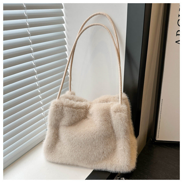 Korean Style Plush College Cute Western Solid Shoulder Bags