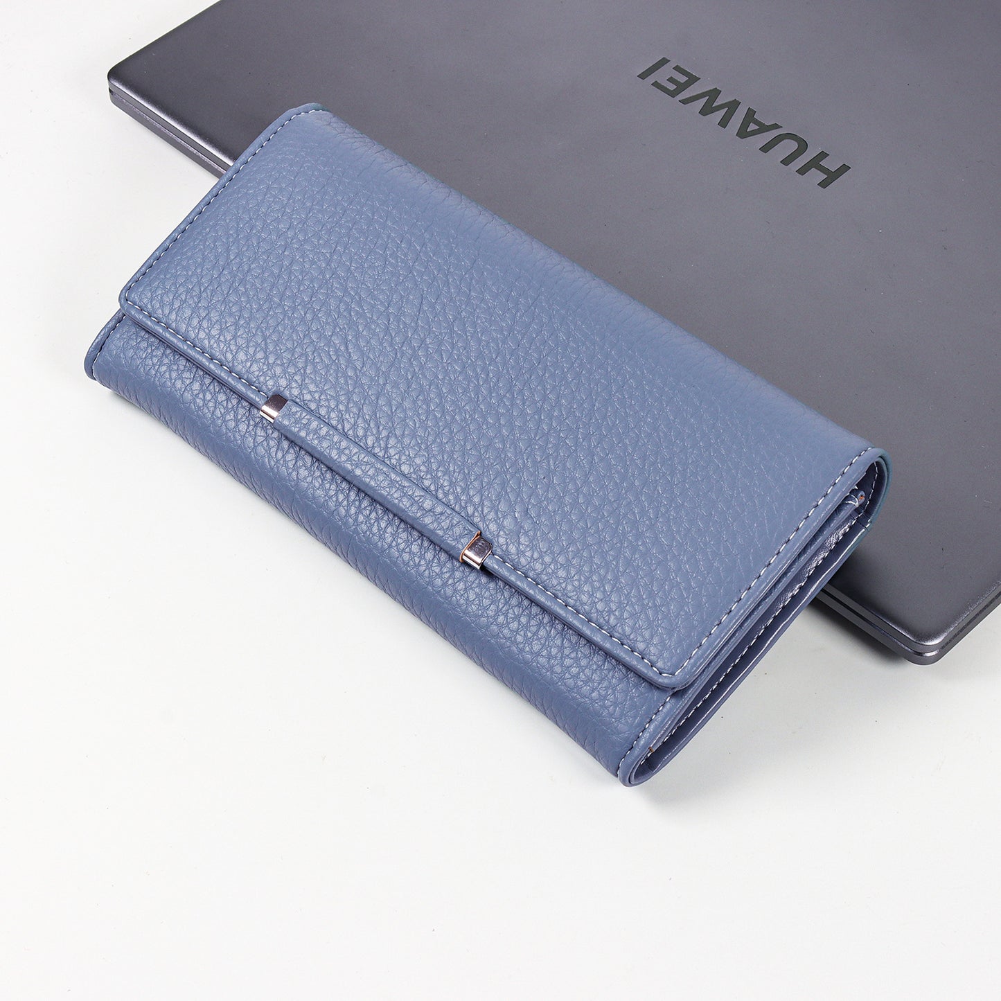 Women's Solid Color Litchi Pattern Long Clutch Purses