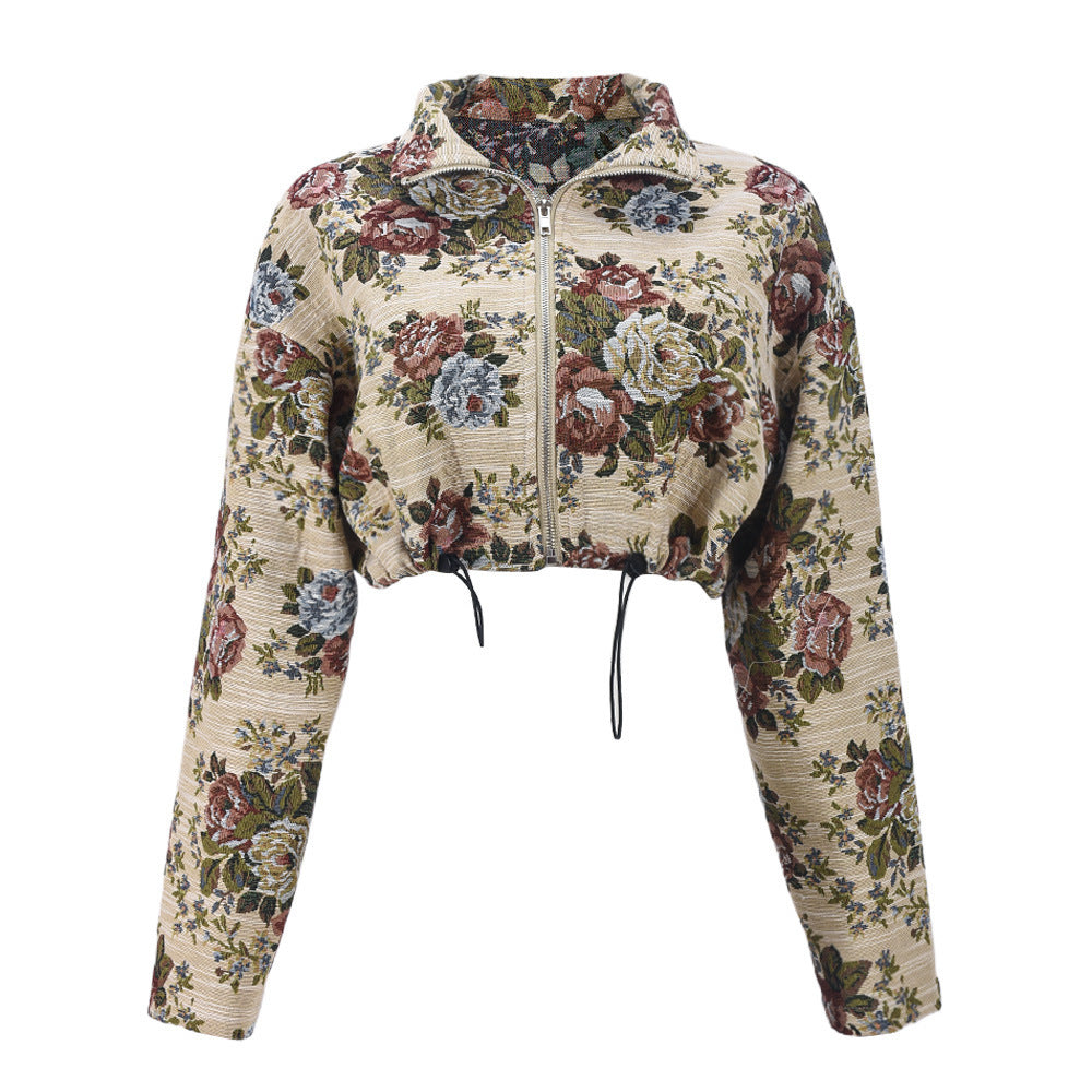 Collar Midriff Outfit Drawstring Design Long Jackets