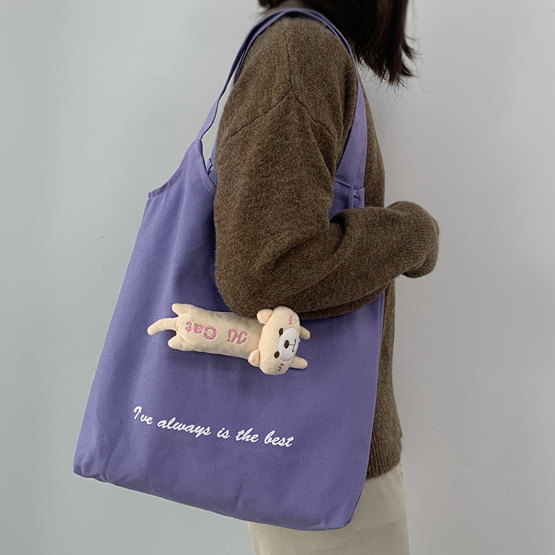 Women's Doll Canvas Style Artistic Simple Letter Shoulder Bags