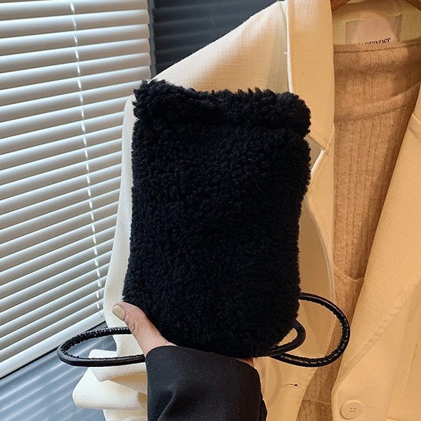 Women's Korean Style Solid Color Furry Mini Shoulder Bags