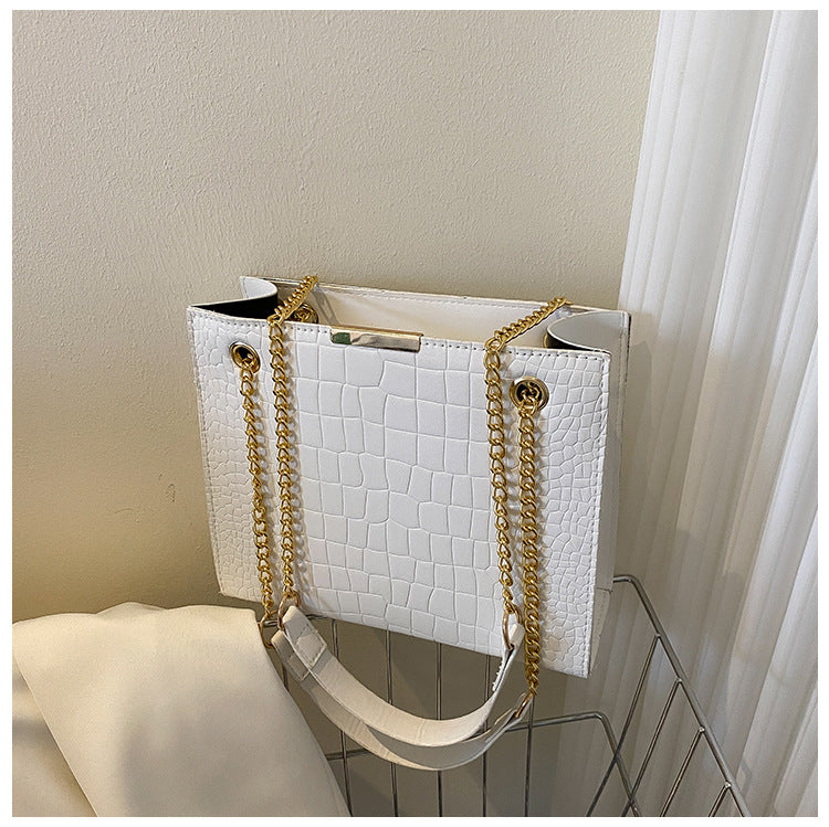 Women's Fashion Stone Pattern Chain Texture Shoulder Bags