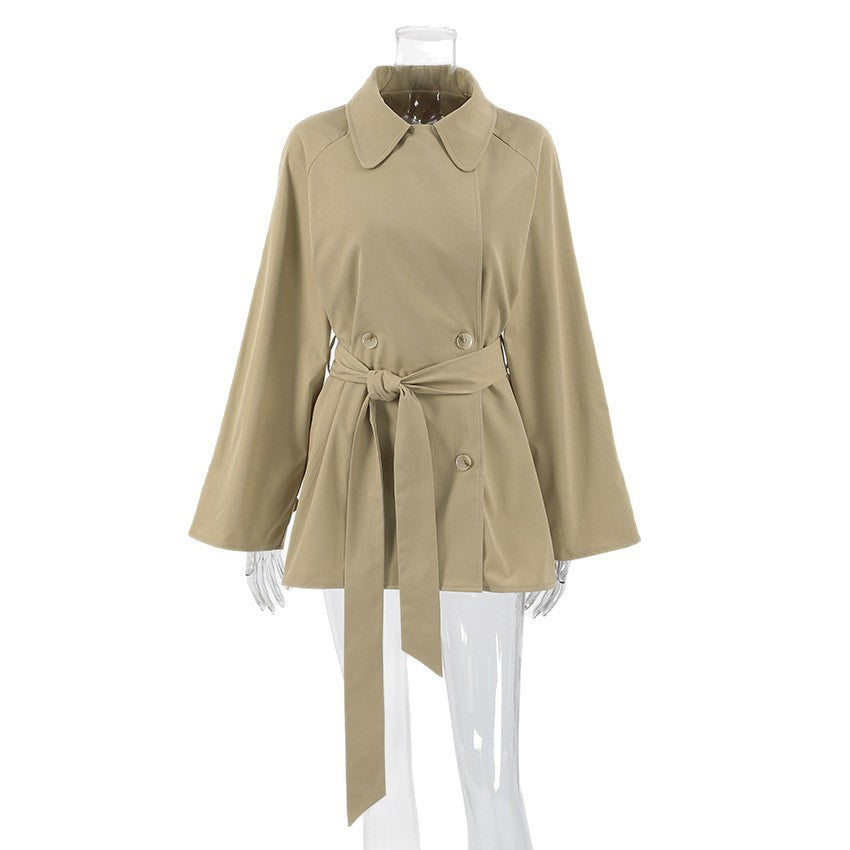 Women's Commute Mid-length Khaki Waist Trimming Lace Coats