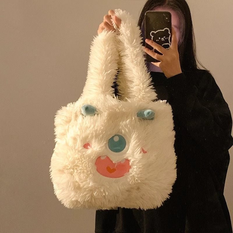 Cute Little Monster Cartoon Plush Large Capacity Female Shoulder Bags