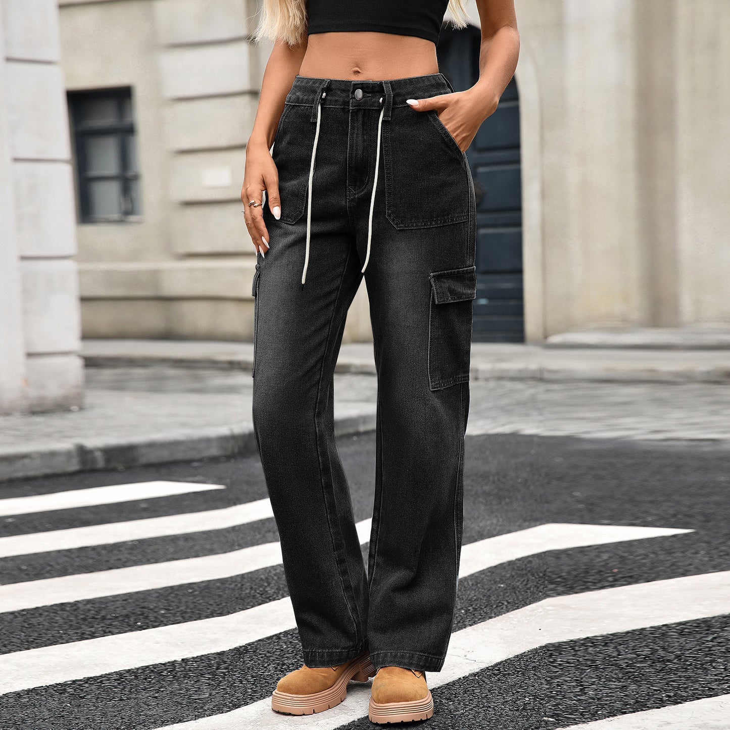 Women's Straight American Casual Lace Up Work Jeans