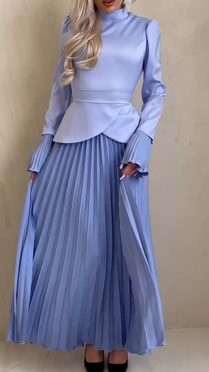 Women's Autumn Solid Color Fashion Stitching Design Round Dresses