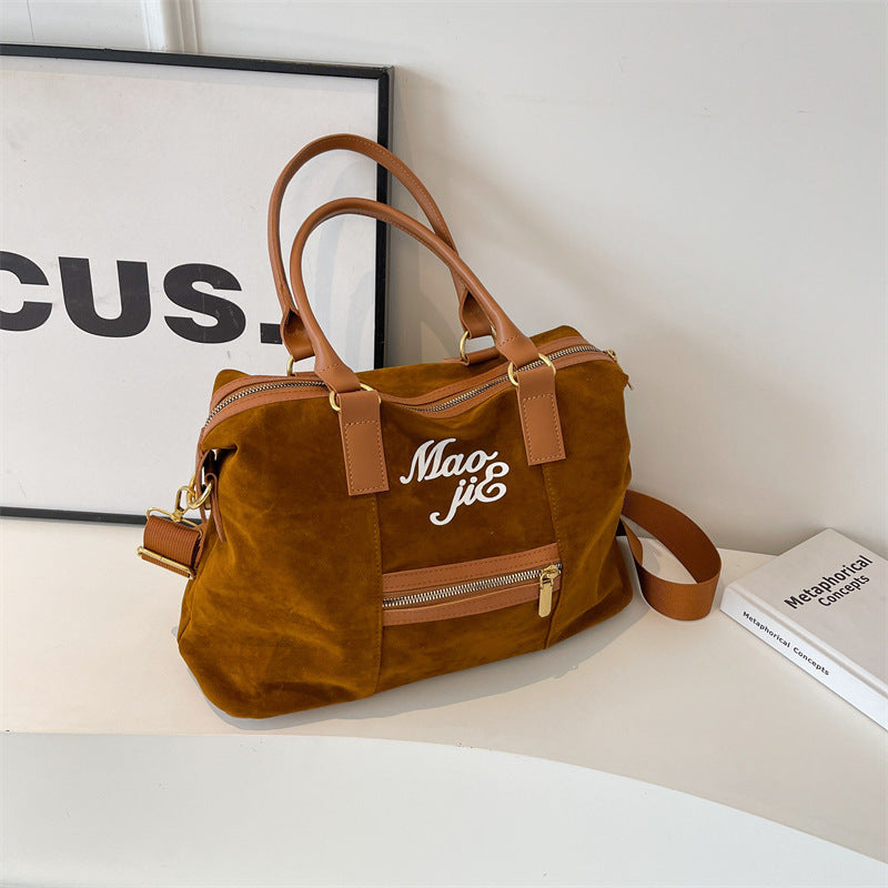 Women's Large Capacity Leather Flannel Trendy Retro Shoulder Bags