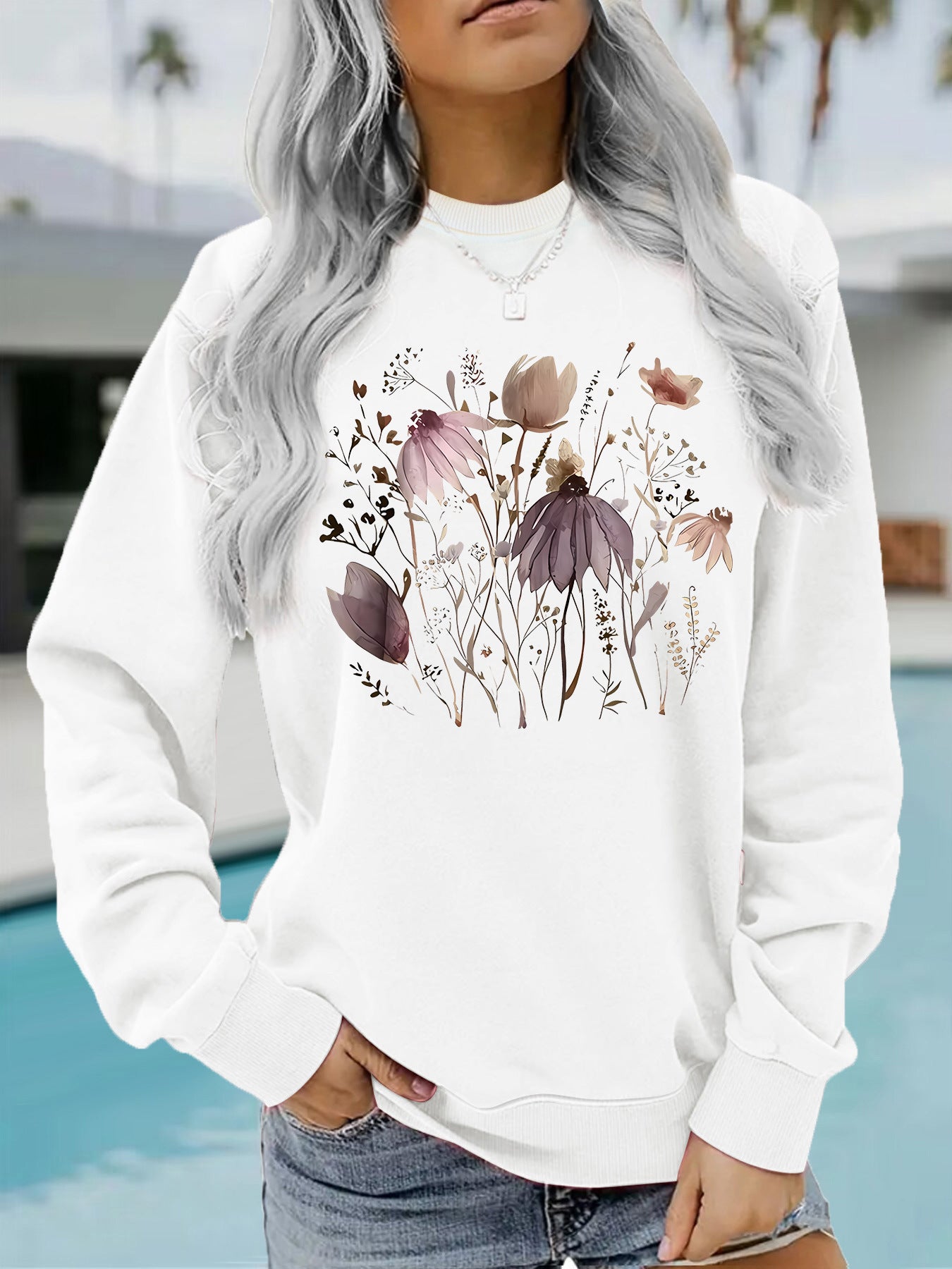 Women's Graphic Print Crew Neck Casual Long Women's Sweater, Sweater