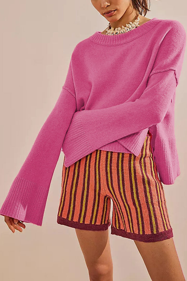 Women's Solid Color Flared Sleeves Pullover Fashion Sweaters