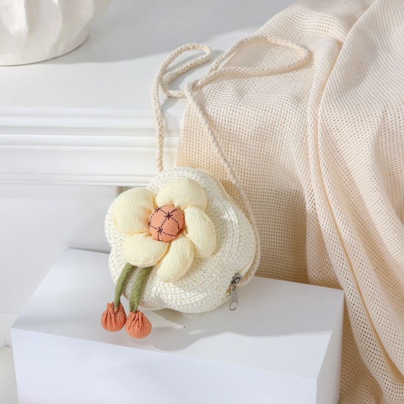 Women's Woven Seaside Flower Beach Summer Mini Children's Coin Purse