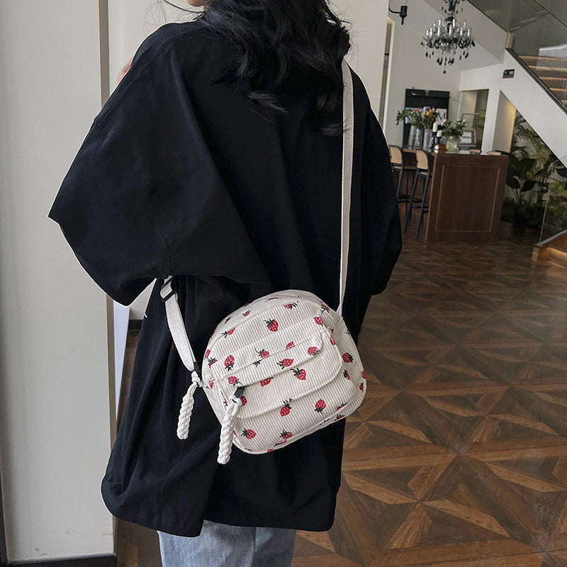 Women's Corduroy Cloth Korean Style Fashion Strawberry Crossbody Bags